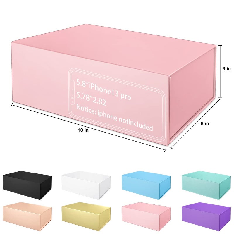 ROSTELACK Pink Gift Box 10"" x 6"" x 3"" with Magnetic Closure Lid Gift Box for Presents Bridesmaid Gifts Box Cute Box Birthday Gift box Luxury for Gift Packaging  Magnetic Gift Box for Wrapping Gifts (Pink) - Image 2